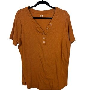 DULUTH TRADING CO  Cotton Ribbed Henley T-Shirt in pumpkin spice color sz XL